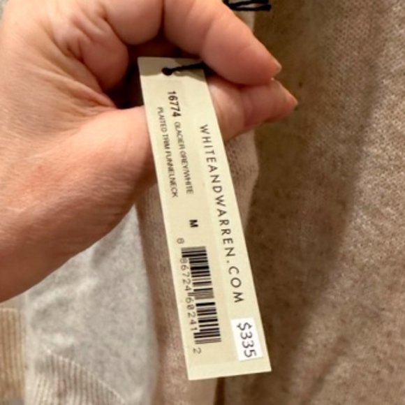 NWT White & Warren Glacier Gray White Funnel Neck 100% Cashmere Medium - Picture 4 of 5